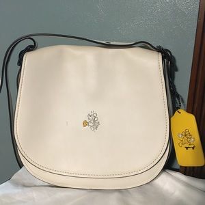 Coach X Disney Large Saddle Bag Chalk White Mickey Mouse Purse Crossbody
